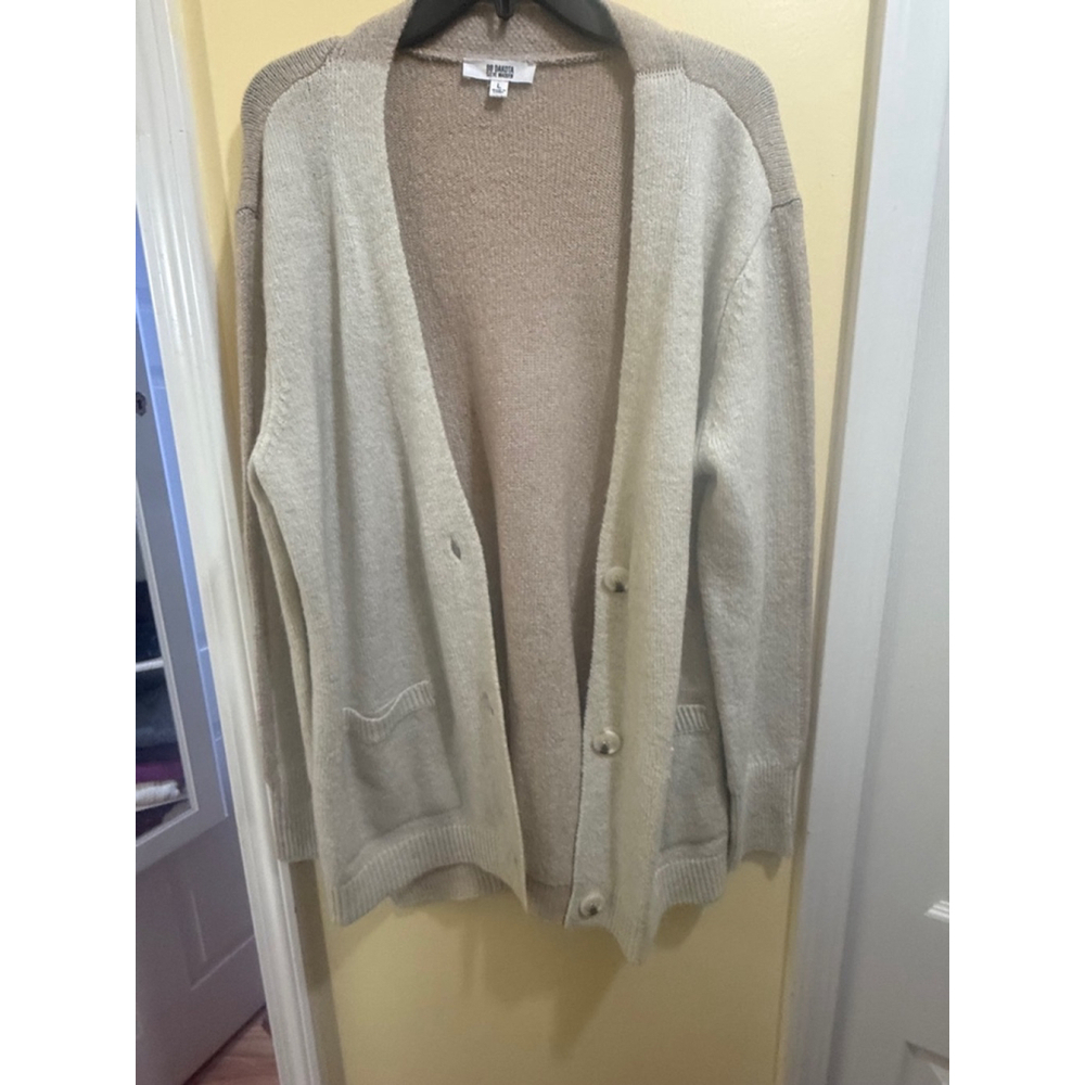 Women's BB Dakota Cardigan Size L Beige & White